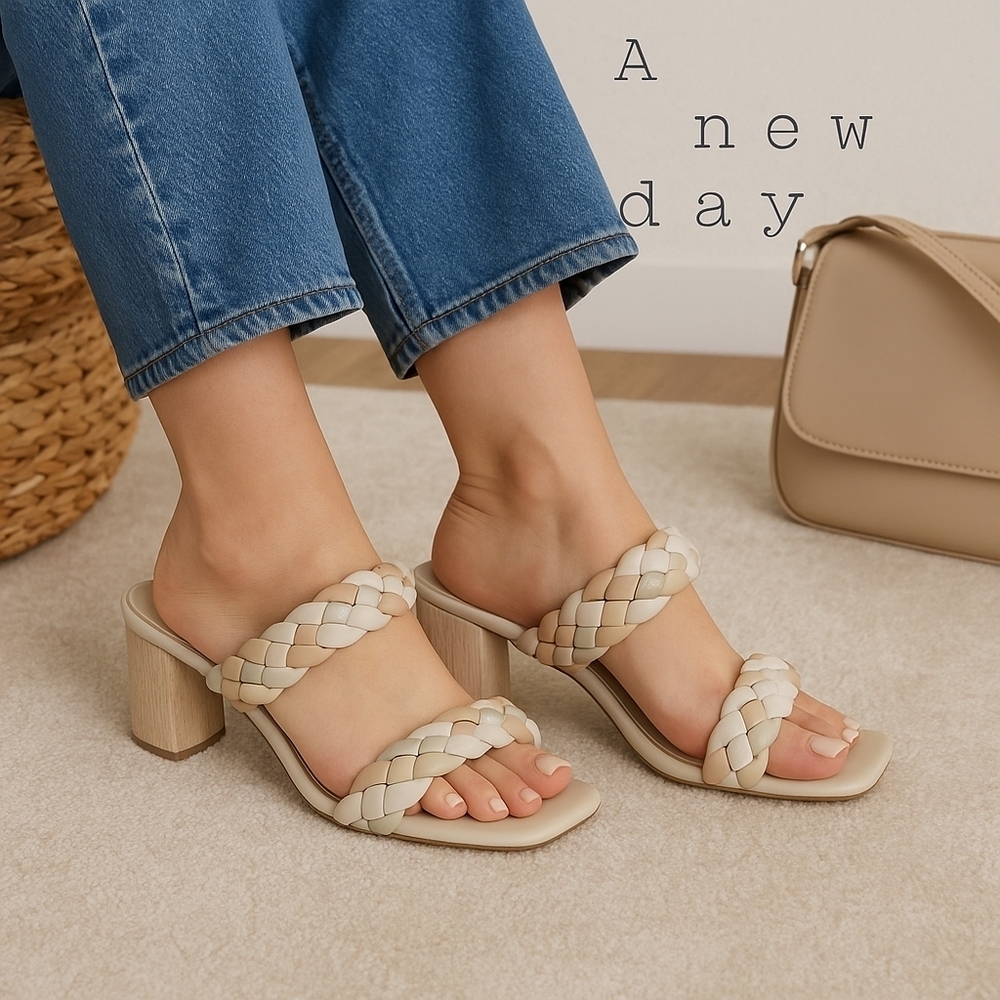 A New Day Women's Tan Braided Block Heels Size 9 1/2